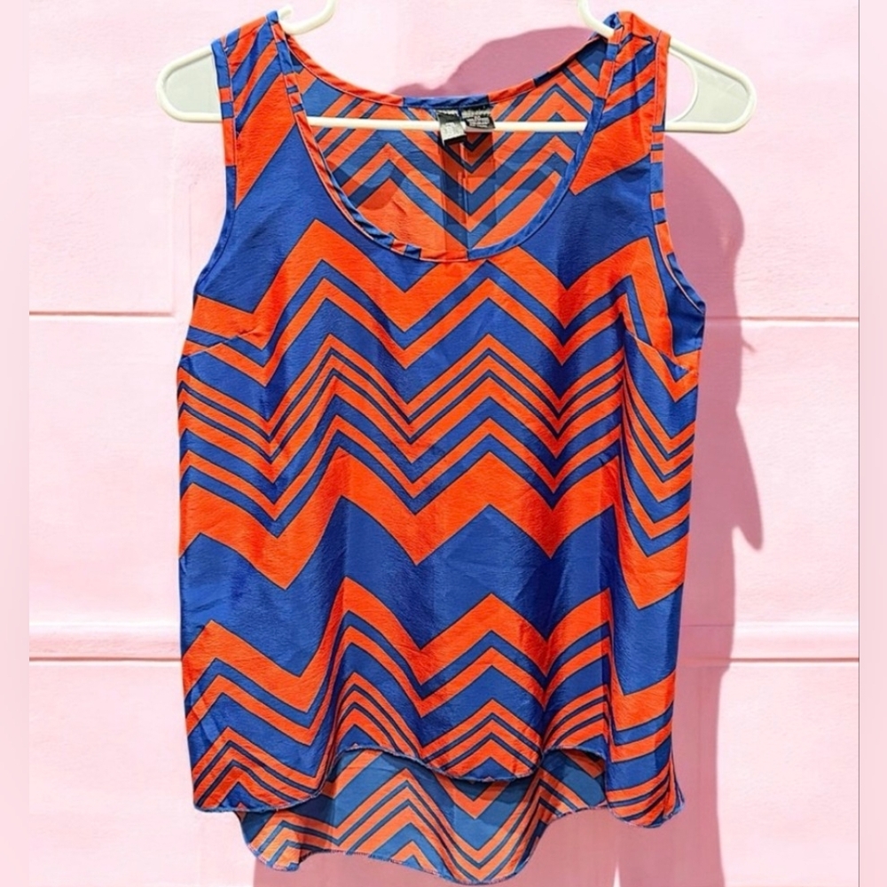 Fun & Flirt Orange and Blue Chevron Pattern Tank Top